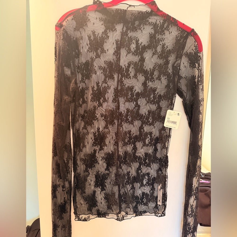 Free People Black Lace Long Sleeve Top